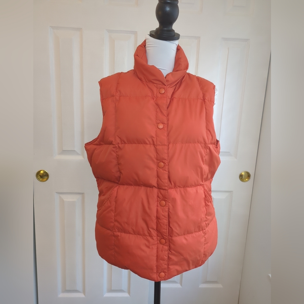 Lands End Goose Down Feather Puffer Vest Orange Womens Medium 10-12